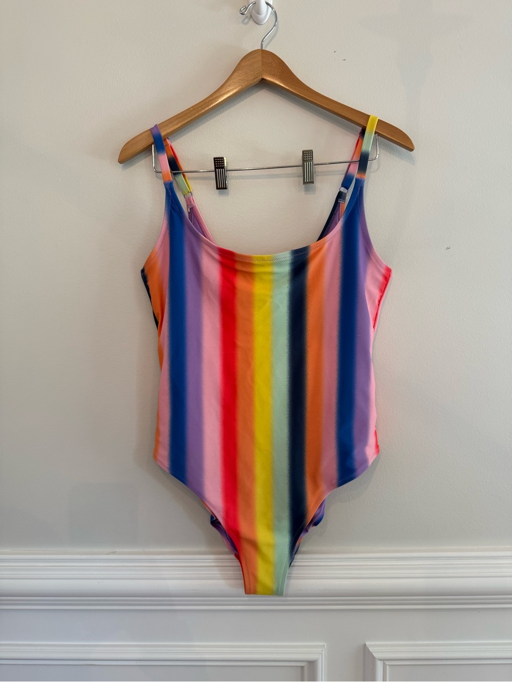 Old Navy Rainbow Stripe One-Piece Swimsuit, Adjustable Straps Sz XL